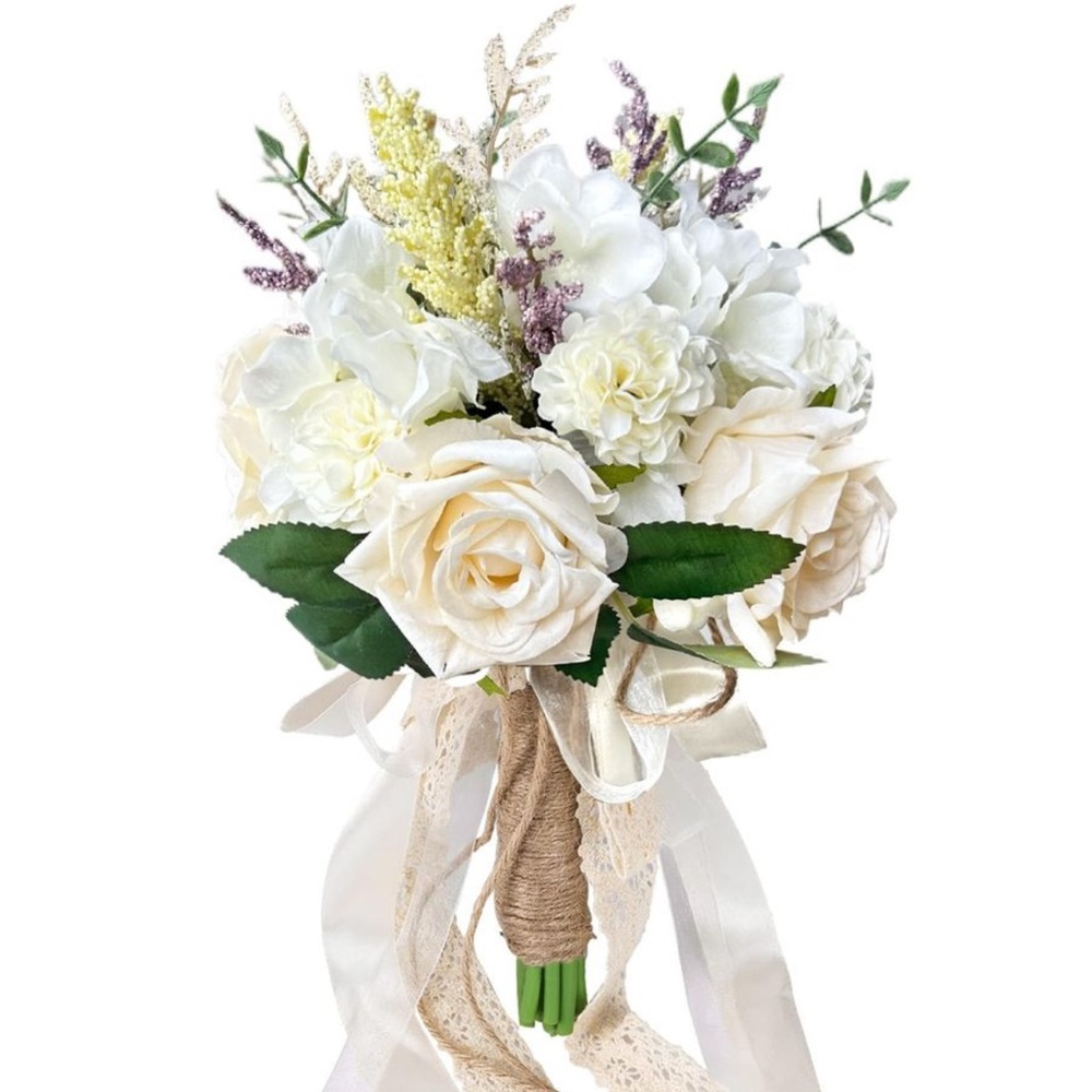 Elegant Cream & White Faux Rose Bouquet -
